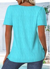 Cyan tops,Plain Color tops,ROTITA Cyan Square Neck Short Sleeve T Shirt