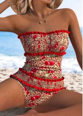 Red swimwear,Leopard swimwear,Animal Print swimwear,ROTITA Two Piece Red Leopard Mid Waisted Tankini Set
