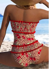 Red swimwear,Leopard swimwear,Animal Print swimwear,ROTITA Two Piece Red Leopard Mid Waisted Tankini Set