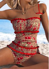Red swimwear,Leopard swimwear,Animal Print swimwear,ROTITA Two Piece Red Leopard Mid Waisted Tankini Set
