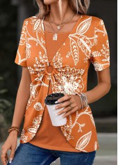 ROTITA Plants Print Orange T Shirt