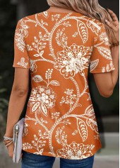 Orange tops,Floral tops,ROTITA Plants Print Orange T Shirt