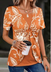 Orange tops,Floral tops,ROTITA Plants Print Orange T Shirt