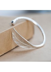 Silver jewelry,Leaf Metal Detail Silver Color Bangle