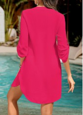 Hot Pink swimwear,Plain Color swimwear,Hot Pink Color Button Design Cover Up