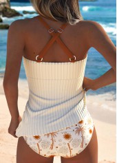 Beige plus size,Plants plus size,ROTITA Plus Size Mid Waisted Criss Cross Tankini Set