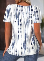 White tops,Tie Dye tops,ROTITA Tie Dye Print White Square Neck T Shirt