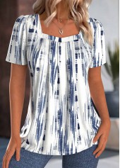 White tops,Tie Dye tops,ROTITA Tie Dye Print White Square Neck T Shirt