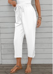 White bottoms,Plain Color bottoms,Straight Leg White Elastic Waist High Waisted Pants