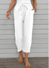 White bottoms,Plain Color bottoms,Straight Leg White Elastic Waist High Waisted Pants
