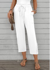 White bottoms,Plain Color bottoms,Straight Leg White Elastic Waist High Waisted Pants