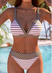 Rotita – Bikini-Set mit mittelhohem Bund und geometrischem Muster in Rosa mit Kontrasteinfassung