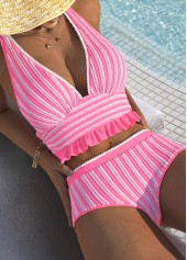 Rotita Criss Cross rosa Bikini-Set mit mittlerer Taille