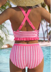 Pink swimwear,Plain Color swimwear,ROTITA Criss Cross Pink Mid Waisted Bikini Set