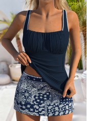 Rotita – Tankini-Set mit mittelhohem Bund und Kontrasteinfassung in Marineblau mit Paisleymuster