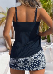 Navy swimwear,Paisley swimwear,ROTITA Contrast Binding Navy Paisley Print Mid Waisted Tankini Set