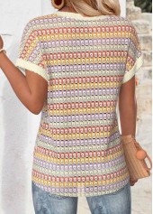 Multi Color tops,Geometric tops,ROTITA Short Sleeve Multi Color Hollowedout T Shirt