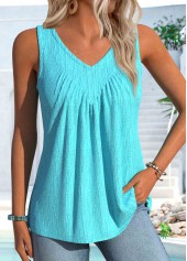 Cyan tops,Plain Color tops,ROTITA Cyan V Neck Sleeveless Tank Top