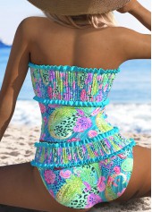 Cyan swimwear,Paisley swimwear,ROTITA Smocked Cyan Paisley Print Mid Waisted Tankini Set