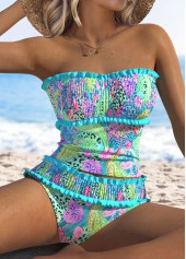 Cyan swimwear,Paisley swimwear,ROTITA Smocked Cyan Paisley Print Mid Waisted Tankini Set