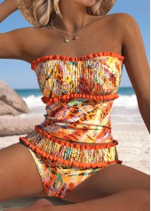 Rotita – Orangefarbenes Tankini-Set mit Leopardenmuster und mittlerer Taille
