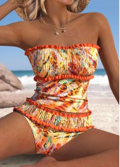 Orange swimwear,Leopard swimwear,Animal Print swimwear,ROTITA Orange Leopard Mid Waisted Tankini Set