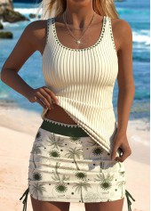 Ensemble tankini taille moyenne à imprimé plantes tropicales beige Rotita