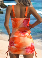 Orange swimwear,Floral swimwear,Plants swimwear,ROTITA Orange Floral Print Mid Waisted Tankini Set