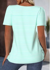 Mint Green tops,Striped tops,Geometric tops,ROTITA Striped Mint Green Square Neck Short Sleeve T Shirt