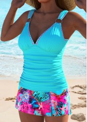 Cyan swimwear,Animal Print swimwear,ROTITA Cyan Marine Life Print Mid Waisted Tankini Set