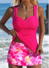 ROTITA Hot Pink Floral Print Mid Waisted Tankini Set