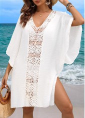 White swimwear,Plain Color swimwear,Breathable V Neck White Cover Up