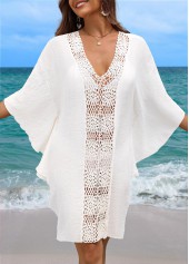 White swimwear,Plain Color swimwear,Breathable V Neck White Cover Up