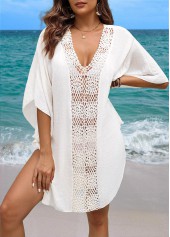 White swimwear,Plain Color swimwear,Breathable V Neck White Cover Up