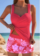 Rotita – Tankini-Set mit mittelhohem Bund und Blumenmuster in Korallenrot