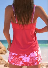 Coral swimwear,Floral swimwear,Plants swimwear,ROTITA Coral Floral Print Mid Waisted Tankini Set