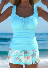 ensemble tankini taille moyenne à imprimé plantes tropicales rotita cyan