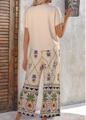 Beige jumpsuits&rompers,Plants jumpsuits&rompers,ROTITA Fruit Printing Beige Ankle Length Straight Leg Top