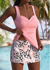 Pink swimwear,Paisley swimwear,ROTITA Pink Paisley Print Mid Waisted Tankini Set