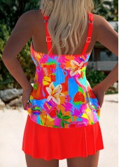 Coral swimwear,Geometric swimwear,ROTITA Coral Geometric Print Mid Waisted Tankini Set