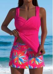ensemble tankini taille moyenne à imprimé feuilles rose vif rotita