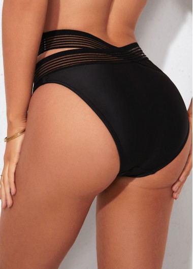 Black swimwear,Plain Color swimwear,ROTITA High Waisted Black Cross Strap Swimwear Panty