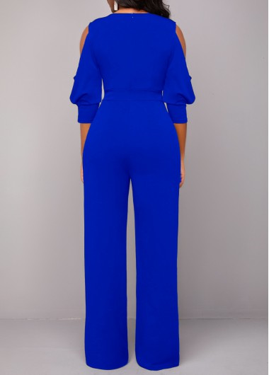 Royal Blue jumpsuits&rompers,Plain Color jumpsuits&rompers,ROTITA Sequin Royal Blue V Neck Jumpsuit