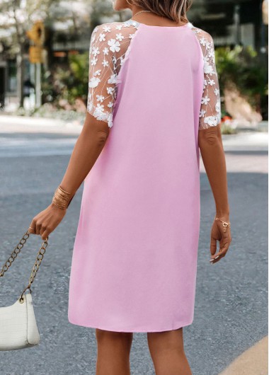 Pink dresses,Contrast Color dresses,Everyday dresses,Casual dresses,Mesh Pink H Shape V Neck Dress