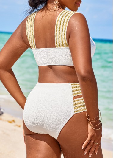 White swimwear,Plain Color swimwear,ROTITA Cut Out Patchwork White One Piece Swimwear