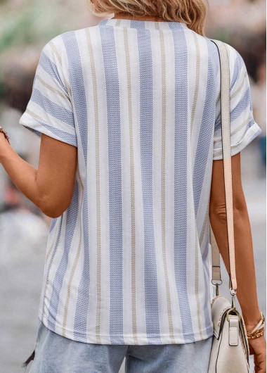 Multi Color tops,Striped tops,Geometric tops,Dot tops,Button Striped Multi Color Split Neck Blouse