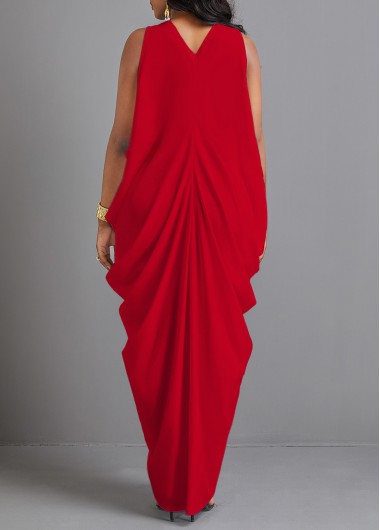 Red dresses,Plain Color dresses,Party dresses,Elegant dresses,ROTITA Split Red O Shape V Neck Maxi Dress