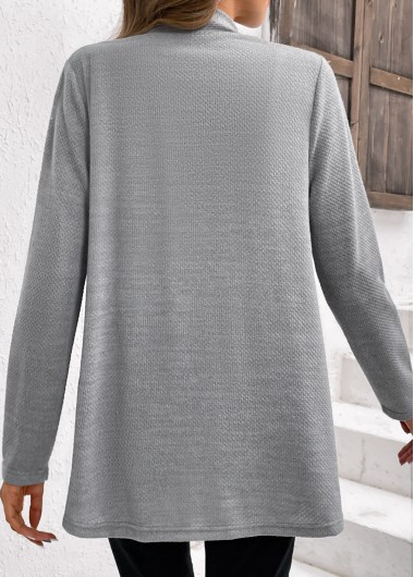 Grey tops,Plain Color tops,ROTITA Lace Patchwork Grey Long Sleeve Cardigan