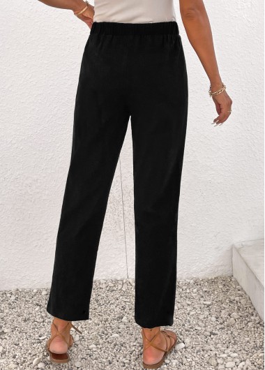 Black bottoms,Plain Color bottoms,Bowknot Black Elastic Waist High Waisted Pants
