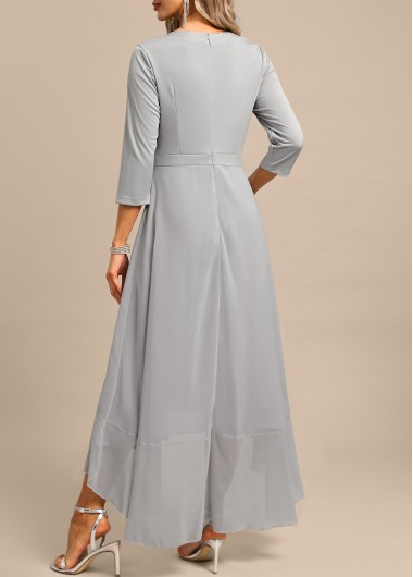 Light Grey dresses,Plain Color dresses,Party dresses,Elegant dresses,ROTITA Fake 2in1 Light Grey High Low Split Neck Dress